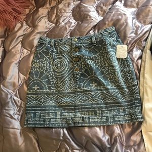 Free People patterned button up jean skirt NWT
